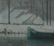 William Degouwe de Nuncques Snowy landscape with barge France oil painting artist